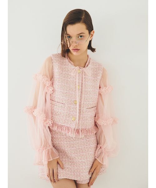 FURFUR(ファーファー)の「ツイードベスト(ベスト・レディース・ピンク/アイボリー/ブラック・F)」の1枚目の写真