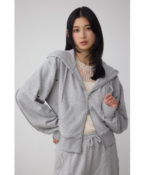 5351プールオム ジップアップパーカー　パイソン柄　ダメージ加工　グレー　L 5351プールオム ジップアップパーカー パイソン柄 ダメージ加工 グレー L