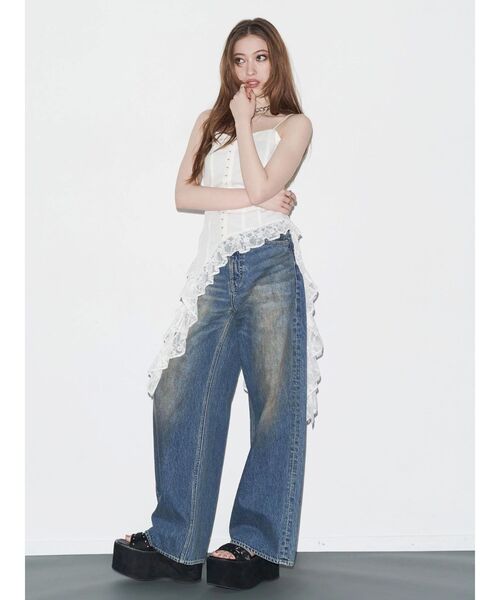 EVRIS（エヴリス）の「ヴィンテージライクボリュームワイドデニムパンツ（デニムパンツ・レディース・ブルー/インディゴブルー・MEDIUM/SMALL）」の18枚目の写真