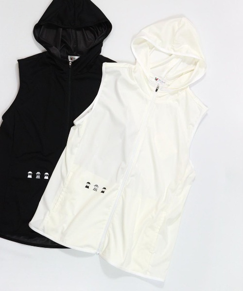 Picone CLUB（ピッコーネクラブ）の「フード付きジップベスト（ベスト・レディース・ホワイト/ブラック・L/M/S）」の2枚目の写真
