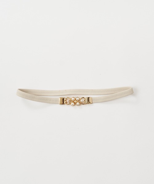 ROYAL PARTY（ロイヤルパーティー）の「クラシックパールエラスティック細ベルト（ベルト・レディース・ブラック/オフホワイト・FREE）」の3枚目の写真