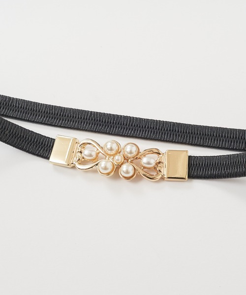 ROYAL PARTY（ロイヤルパーティー）の「クラシックパールエラスティック細ベルト（ベルト・レディース・ブラック/オフホワイト・FREE）」の5枚目の写真