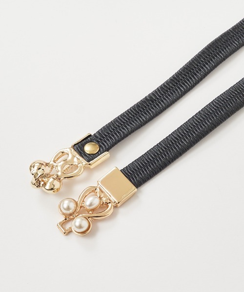 ROYAL PARTY（ロイヤルパーティー）の「クラシックパールエラスティック細ベルト（ベルト・レディース・ブラック/オフホワイト・FREE）」の6枚目の写真