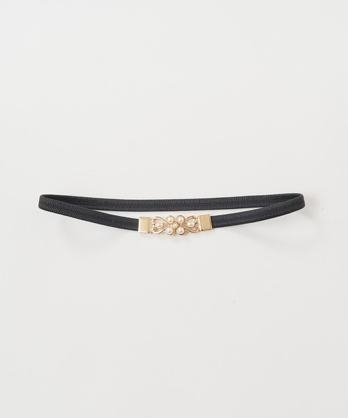 ROYAL PARTY（ロイヤルパーティー）の「クラシックパールエラスティック細ベルト（ベルト・レディース・ブラック/オフホワイト・FREE）」の4枚目の写真