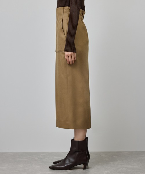 美人スカート]ウールレーヨンポケット付きタイトスカート(無地