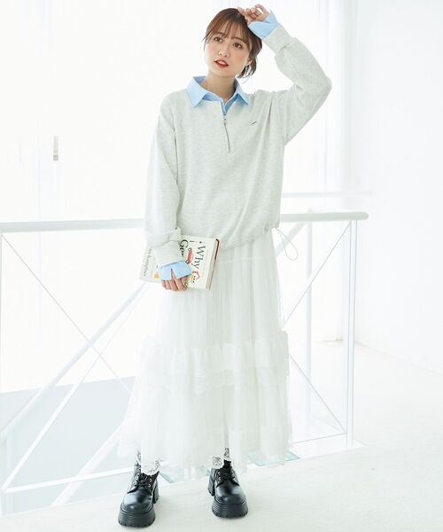 MAJESTIC LEGON（マジェスティックレゴン）の「レイヤード風スウェットセットアップ（ワンピース・レディース・ネイビー/オートミール/ブラウン・MEDIUM）」の11枚目の写真