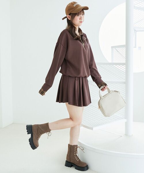 MAJESTIC LEGON(マジェスティックレゴン)の「レイヤード風スウェットセットアップ(ワンピース・レディース・ネイビー/オートミール/ブラウン・MEDIUM)」の16枚目の写真