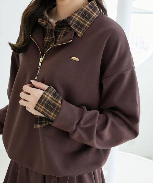 MAJESTIC LEGON(マジェスティックレゴン)の「レイヤード風スウェットセットアップ(ワンピース・レディース・ネイビー/オートミール/ブラウン・MEDIUM)」の21枚目の写真