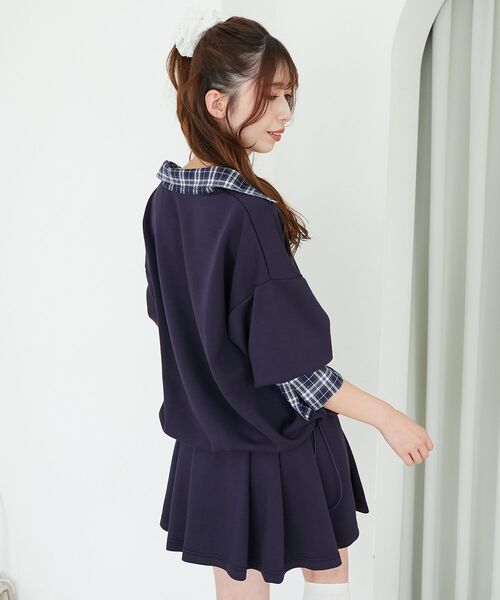 MAJESTIC LEGON（マジェスティックレゴン）の「レイヤード風スウェットセットアップ（ワンピース・レディース・ネイビー/オートミール/ブラウン・MEDIUM）」の4枚目の写真