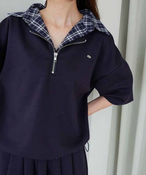 MAJESTIC LEGON（マジェスティックレゴン）の「レイヤード風スウェットセットアップ（ワンピース・レディース・ネイビー/オートミール/ブラウン・MEDIUM）」の16枚目の写真