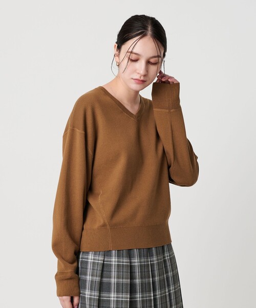 BEAUTY&YOUTH UNITED ARROWS（ビューティーアンドユースユナイテッドアローズ）の「ソフトコットン Vネック スムース ニットプルオーバー ウォッシャブル（ニット/セーター・レディース・オレンジ/ベージュ/ダークグレー/その他2/ナチュラル/シャーベット・FREE）」の2枚目の写真