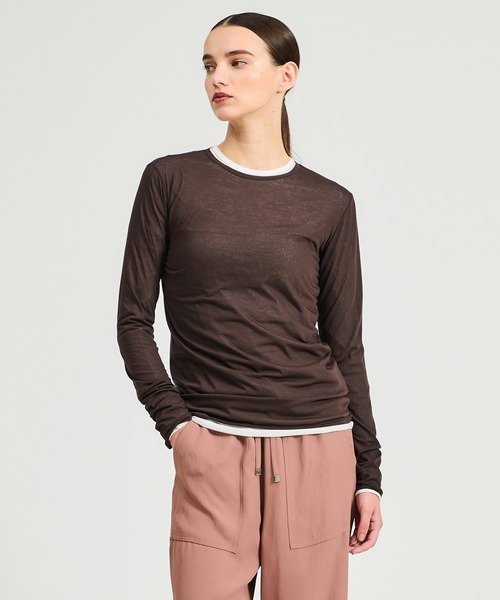 ESTNATION(エストネーション)の「GOOD PEOPLE GOOD STITCHING GOOD PRODUCT for ESTNATION / Fresca zero Jersey シアーカットソー(Tシャツ/カットソー・レディース・ホワイト/ブラウン/ブラック/グレイッシュベージュ・FREE)」の4枚目の写真