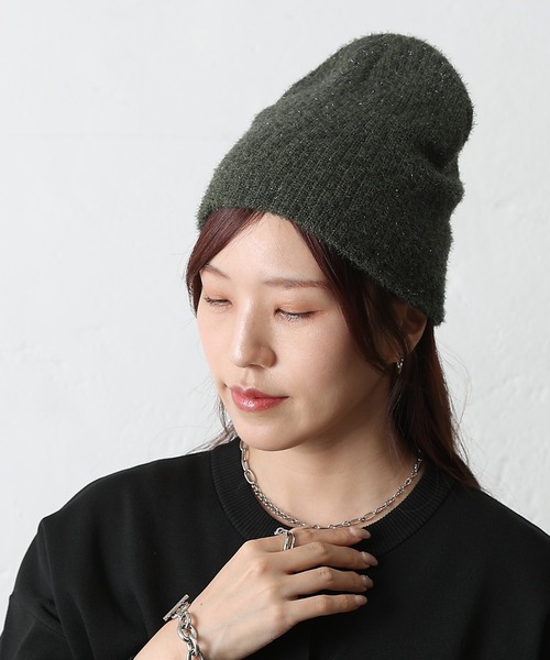 COLONY 2139(コロニートゥーワンスリーナイン)の「ラメニット帽(ニットキャップ/ビーニー・レディース・カーキ/ブラック/シルバー・FREE)」の3枚目の写真