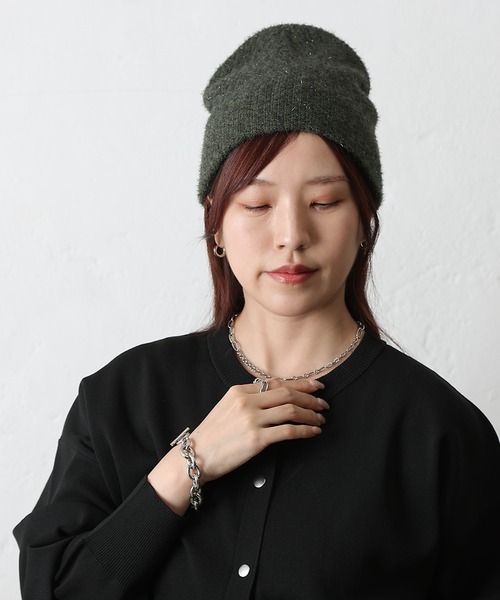 COLONY 2139(コロニートゥーワンスリーナイン)の「ラメニット帽(ニットキャップ/ビーニー・レディース・カーキ/ブラック/シルバー・FREE)」の13枚目の写真