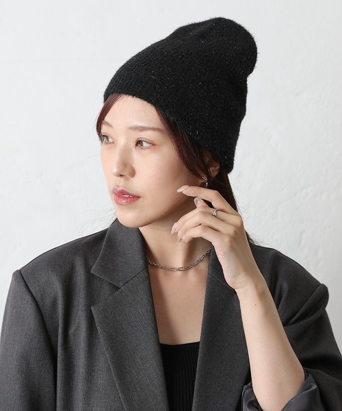 COLONY 2139(コロニートゥーワンスリーナイン)の「ラメニット帽(ニットキャップ/ビーニー・レディース・カーキ/ブラック/シルバー・FREE)」の9枚目の写真