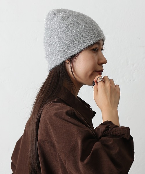 COLONY 2139(コロニートゥーワンスリーナイン)の「ラメニット帽(ニットキャップ/ビーニー・レディース・カーキ/ブラック/シルバー・FREE)」の22枚目の写真