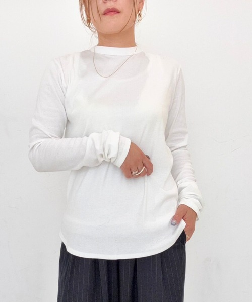 YENN（イエン）の「YENN（イエン）COTTON RIB LONG TEE /Y244-81090-4（Tシャツ/カットソー・レディース・ホワイト系2/ブラック・F）」の2枚目の写真