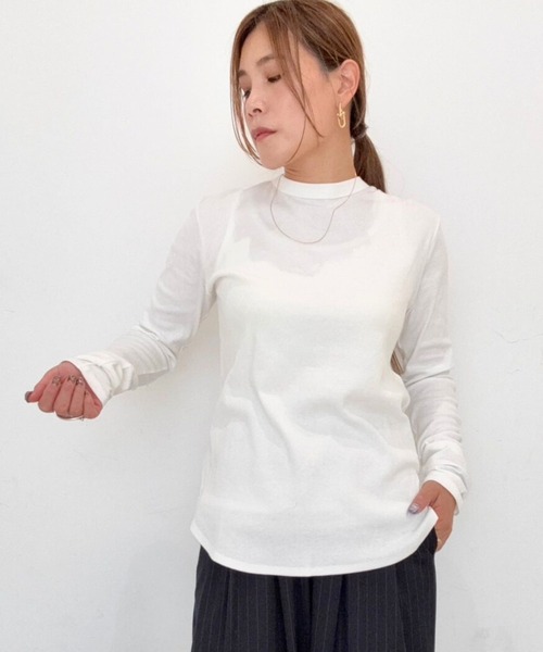 YENN（イエン）の「YENN（イエン）COTTON RIB LONG TEE /Y244-81090-4（Tシャツ/カットソー・レディース・ホワイト系2/ブラック・F）」の5枚目の写真