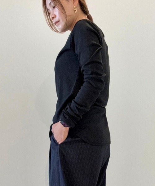 YENN（イエン）の「YENN（イエン）COTTON RIB LONG TEE /Y244-81090-4（Tシャツ/カットソー・レディース・ホワイト系2/ブラック・F）」の6枚目の写真