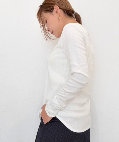 YENN（イエン）の「YENN（イエン）COTTON RIB LONG TEE /Y244-81090-4（Tシャツ/カットソー・レディース・ホワイト系2/ブラック・F）」の4枚目の写真