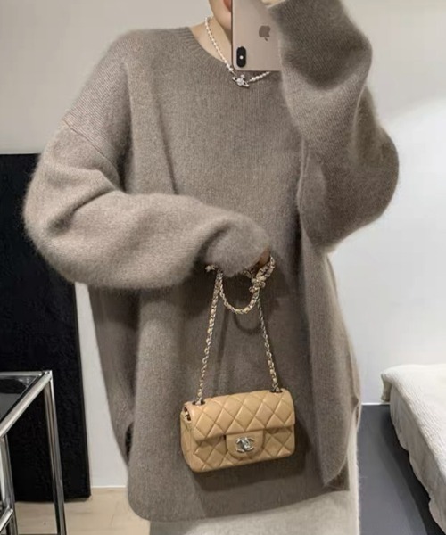 cammie(キャミー)の「ラウンドカットクルーネックニット(ニット/セーター・レディース・オフホワイト/ブラック/モカ・F)」の3枚目の写真