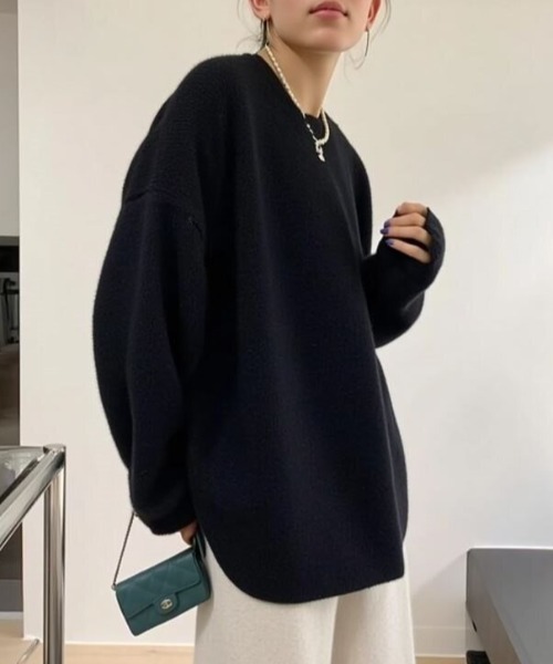 cammie(キャミー)の「ラウンドカットクルーネックニット(ニット/セーター・レディース・オフホワイト/ブラック/モカ・F)」の5枚目の写真