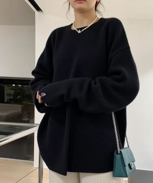 cammie(キャミー)の「ラウンドカットクルーネックニット(ニット/セーター・レディース・オフホワイト/ブラック/モカ・F)」の7枚目の写真