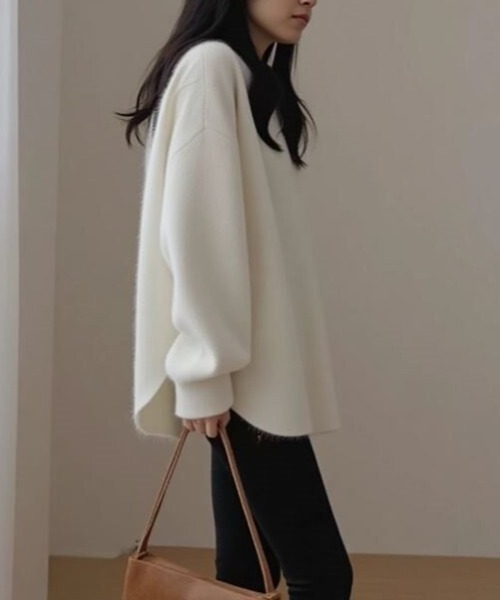 cammie(キャミー)の「ラウンドカットクルーネックニット(ニット/セーター・レディース・オフホワイト/ブラック/モカ・F)」の10枚目の写真