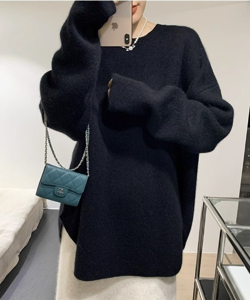 cammie(キャミー)の「ラウンドカットクルーネックニット(ニット/セーター・レディース・オフホワイト/ブラック/モカ・F)」の4枚目の写真