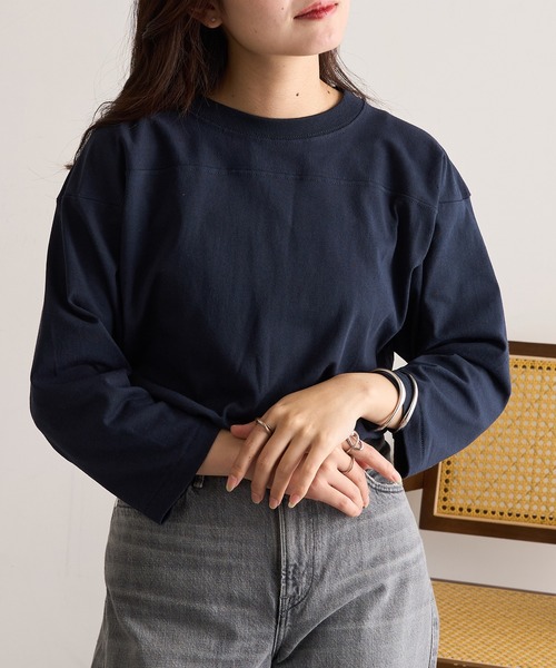 CROSS & STITCH（クロスステッチ）の「【Cross＆Stitch】オープンエンド フットボールTシャツ 七分袖 ロンT OE1240（Tシャツ/カットソー・メンズ・グレー/ホワイト/ブラック/ネイビー・S/M/L/XL）」の4枚目の写真