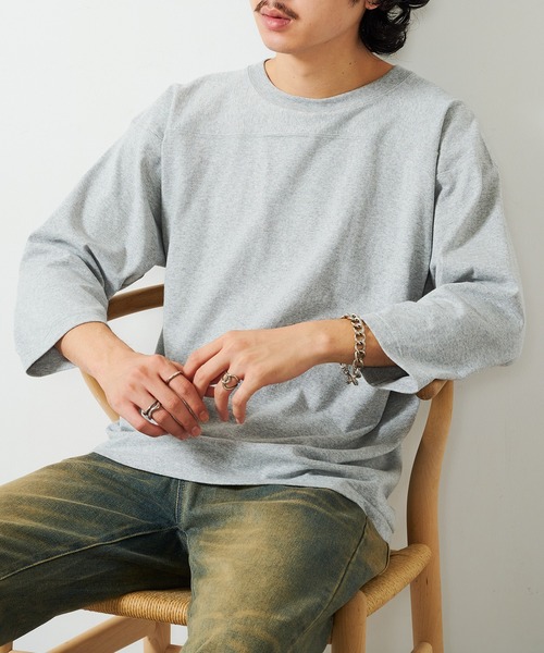 CROSS & STITCH（クロスステッチ）の「【Cross＆Stitch】オープンエンド フットボールTシャツ 七分袖 ロンT OE1240（Tシャツ/カットソー・メンズ・グレー/ホワイト/ブラック/ネイビー・S/M/L/XL）」の3枚目の写真