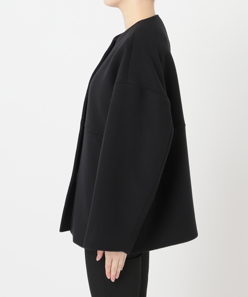 JOURNAL STANDARD（ジャーナルスタンダード）の「《追加2》スーパー140ビーバーノーカラーショートコート（ノーカラーコート・レディース・ブラックミックス/ベージュ系その他/ブラック/グレー・36/38）」の6枚目の写真