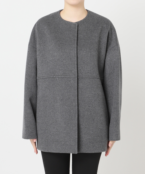 JOURNAL STANDARD（ジャーナルスタンダード）の「《追加2》スーパー140ビーバーノーカラーショートコート（ノーカラーコート・レディース・ブラックミックス/ベージュ系その他/ブラック/グレー・36/38）」の16枚目の写真