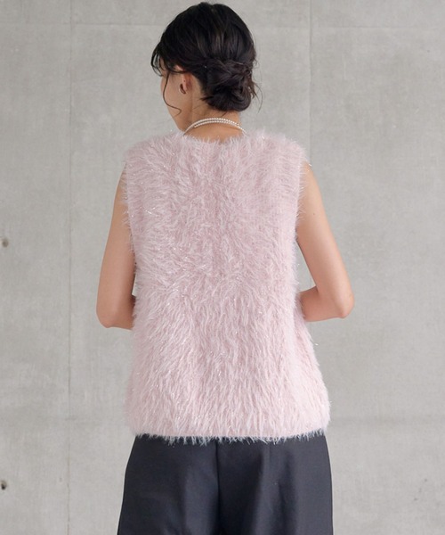 attiree(アティレー)の「パール付きラメシャギーニットベスト(Tシャツ/カットソー・レディース・ピンク/アイボリー/グレー/チャコールグレー/ベージュ・FREE)」の6枚目の写真