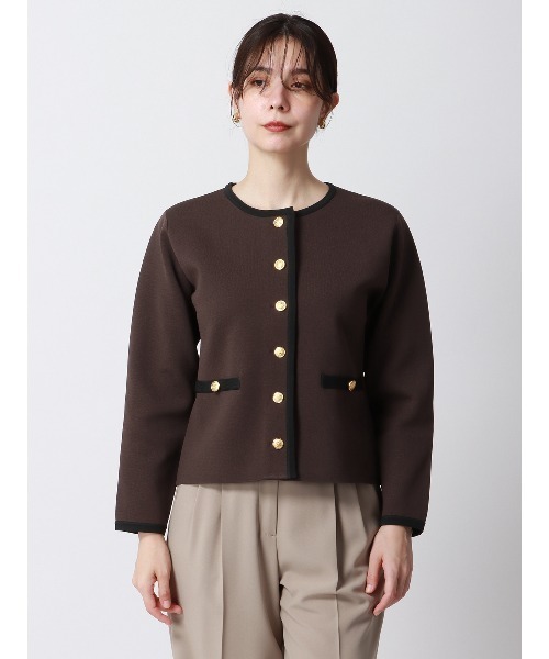 SUIT SQUARE（スーツスクエア）の「バイカラーニットジャケット ハンドウォッシュ メタルボタン（ニット/セーター・レディース・ブラウン系/ブラック系・38(9号)）」の15枚目の写真
