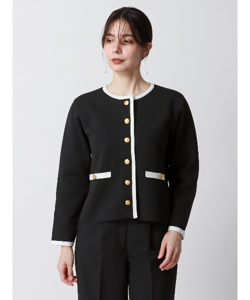 SUIT SQUARE（スーツスクエア）の「バイカラーニットジャケット ハンドウォッシュ メタルボタン（ニット/セーター・レディース・ブラウン系/ブラック系・38(9号)）」の4枚目の写真