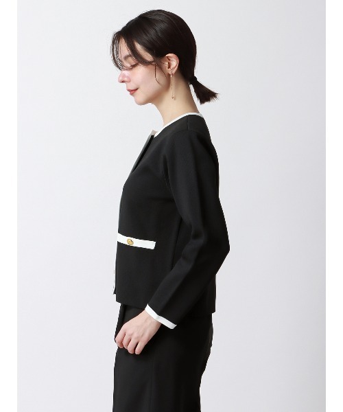 SUIT SQUARE（スーツスクエア）の「バイカラーニットジャケット ハンドウォッシュ メタルボタン（ニット/セーター・レディース・ブラウン系/ブラック系・38(9号)）」の5枚目の写真