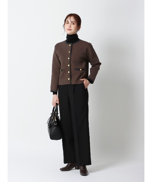 SUIT SQUARE（スーツスクエア）の「バイカラーニットジャケット ハンドウォッシュ メタルボタン（ニット/セーター・レディース・ブラウン系/ブラック系・38(9号)）」の14枚目の写真