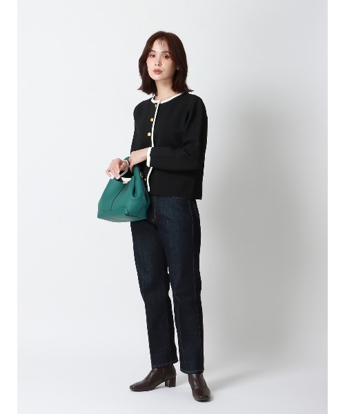 SUIT SQUARE（スーツスクエア）の「バイカラーニットジャケット ハンドウォッシュ メタルボタン（ニット/セーター・レディース・ブラウン系/ブラック系・38(9号)）」の3枚目の写真