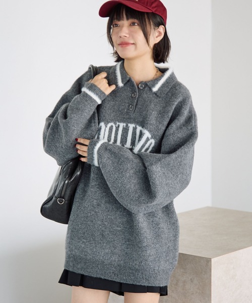 PBLIM（ページボーイリム）の「《UNISEX》フェザーポロニット（ニット/セーター・レディース・グレー/ネイビー・FREE）」の4枚目の写真