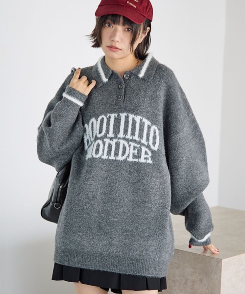 PBLIM（ページボーイリム）の「《UNISEX》フェザーポロニット（ニット/セーター・レディース・グレー/ネイビー・FREE）」の3枚目の写真