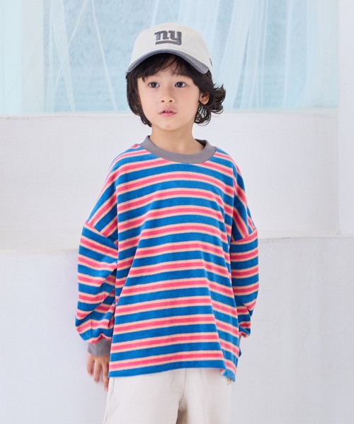 MARKEY'S（マーキーズ）の「先染めボーダーベロアカットソー（Tシャツ/カットソー・キッズ・グレー系その他/ホワイト系その他/ブルー系その他・80/90/95/100/110/120/130/140/150）」の3枚目の写真