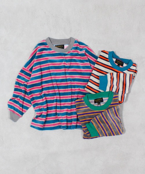MARKEY'S（マーキーズ）の「先染めボーダーベロアカットソー（Tシャツ/カットソー・キッズ・グレー系その他/ホワイト系その他/ブルー系その他・80/90/95/100/110/120/130/140/150）」の4枚目の写真