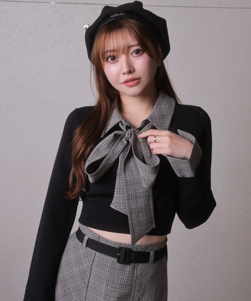 【☻】 LIP SERVICE 2wayシャツレイヤードニットトップス LIP SERVICE（リップサービス）｜ 2wayシャツレイヤードニットトップス