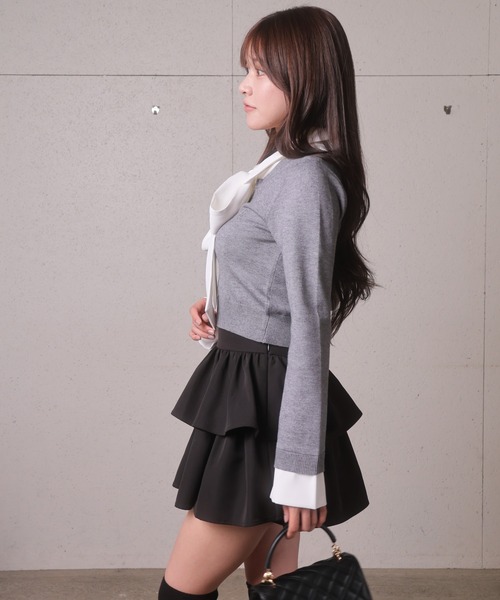 セール】2wayシャツレイヤードニットトップス（ニット/セーター