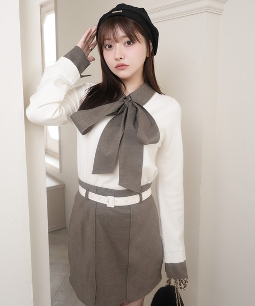 セール】2wayシャツレイヤードニットトップス（ニット/セーター