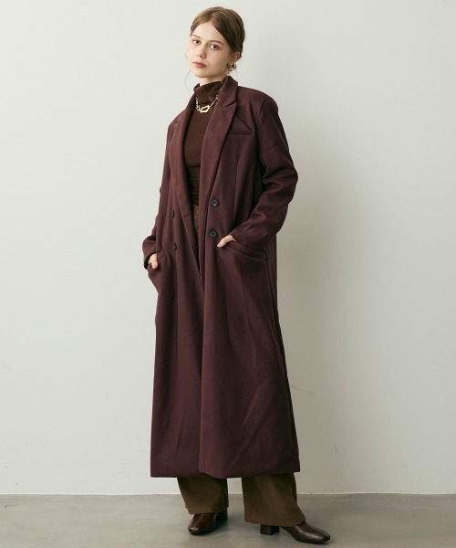 Clum(クルム)の「ダブルブレストテーラードロングコート(チェスターコート・レディース・ダークブラウン系・LARGE/MEDIUM/SMALL)」の1枚目の写真