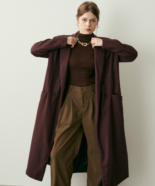 Clum(クルム)の「ダブルブレストテーラードロングコート(チェスターコート・レディース・ダークブラウン系・LARGE/MEDIUM/SMALL)」の2枚目の写真