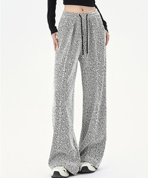 gossip！ロサンゼルス（ゴシップロサンゼルス）の「【Y2Kガーリー】レトロシルバーライン裏起毛ツイルワイドストレートパンツ（スウェットパンツ・レディース）」