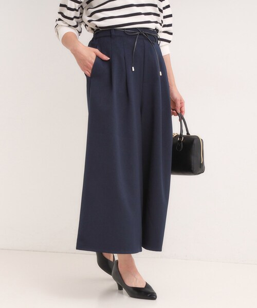 DRESKIP（ドレスキップ）の「【S-LL/2点セット】脚のラインを拾いにくい ベルト付きタックスカーチョパンツ（その他パンツ・レディース・マスタード/ネイビー/ダークブラウン・01/02/03/04）」の2枚目の写真